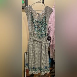 Gingham and floral print belted Lauren Conrad midi dress size large
